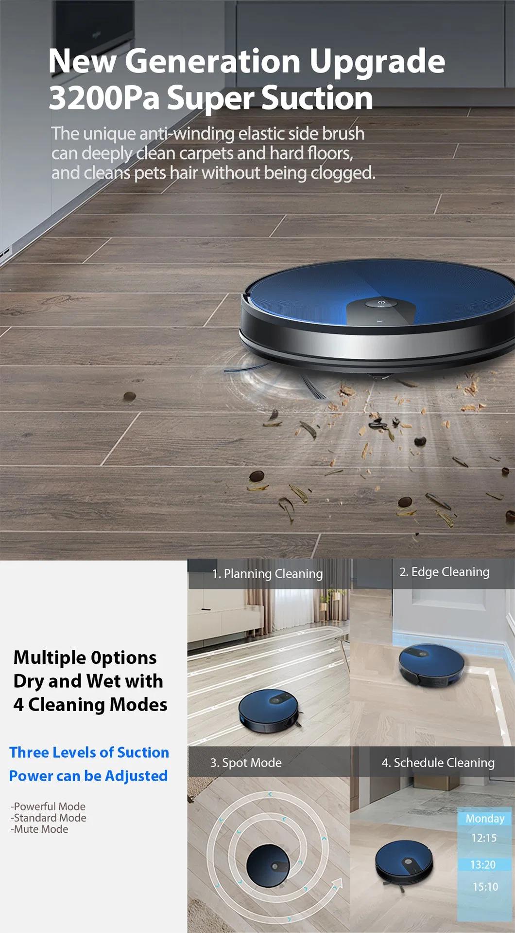 3200PA Big suction Robot Vacuum Cleaner for Home Use
